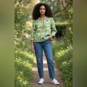 Anthropologie Green and Purple Blouse